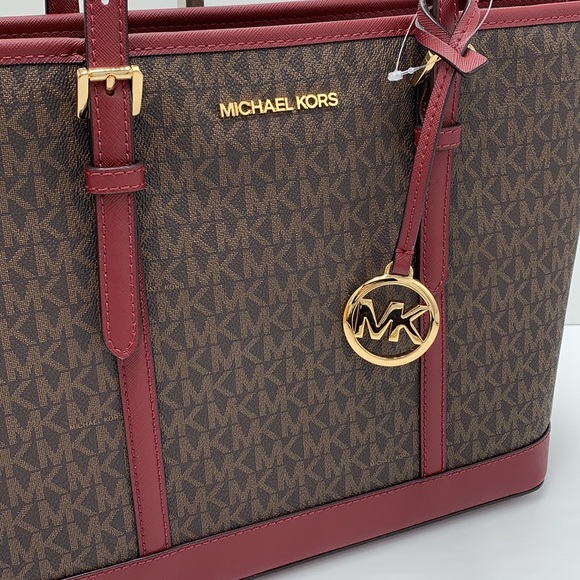 MICHAEL KORS LOGO SHOULDER TOTE DARK CHERRY COLOR 14.75”W X 10”H X 5.5”D - Picture 7 of 16